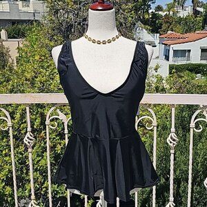 SIMPLY EMMA Ladies Plus Pemplum Tankini Swim Top Black Onyx NWT